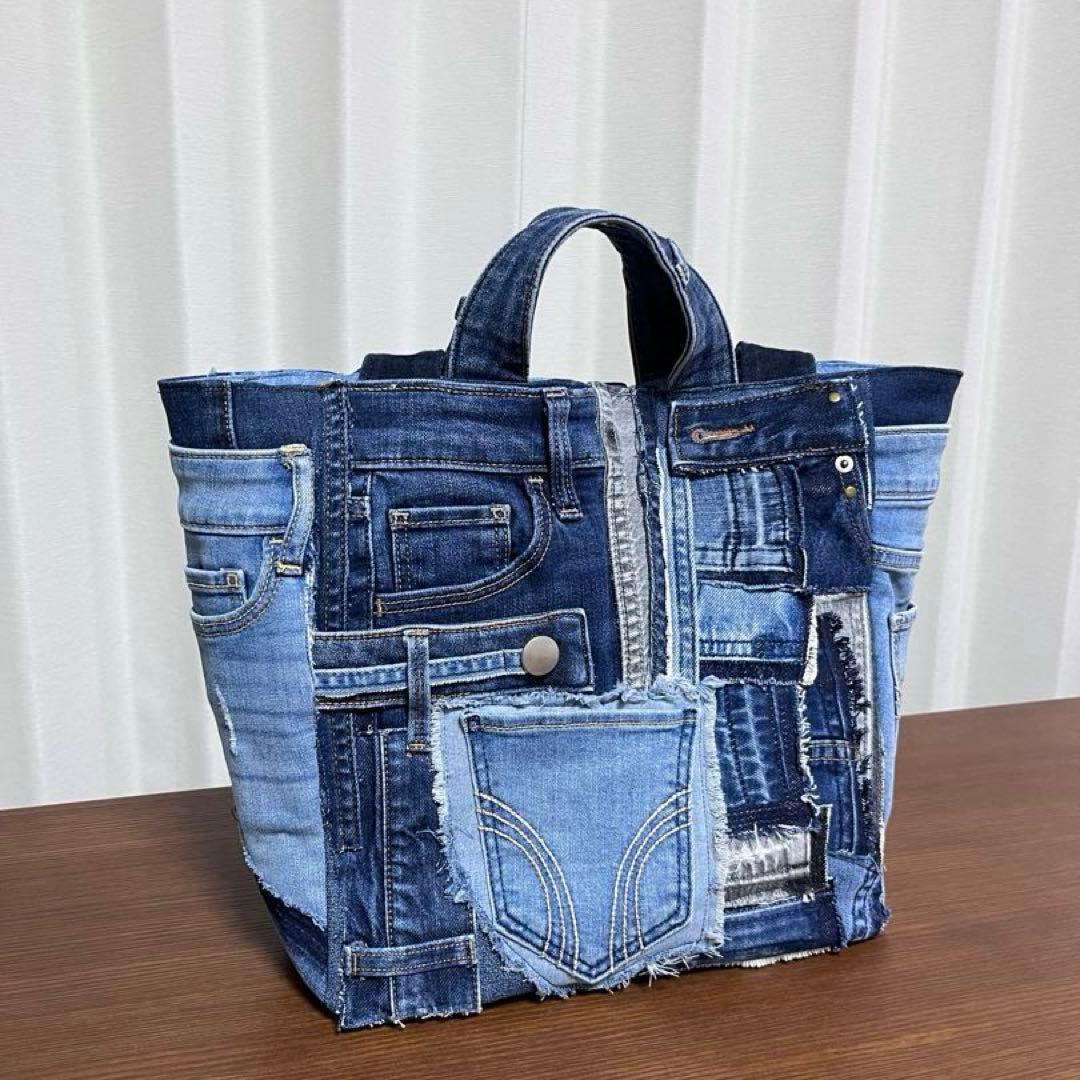 Bigサイズ　2wayデニムリメイクトートバッグ　ショルダー