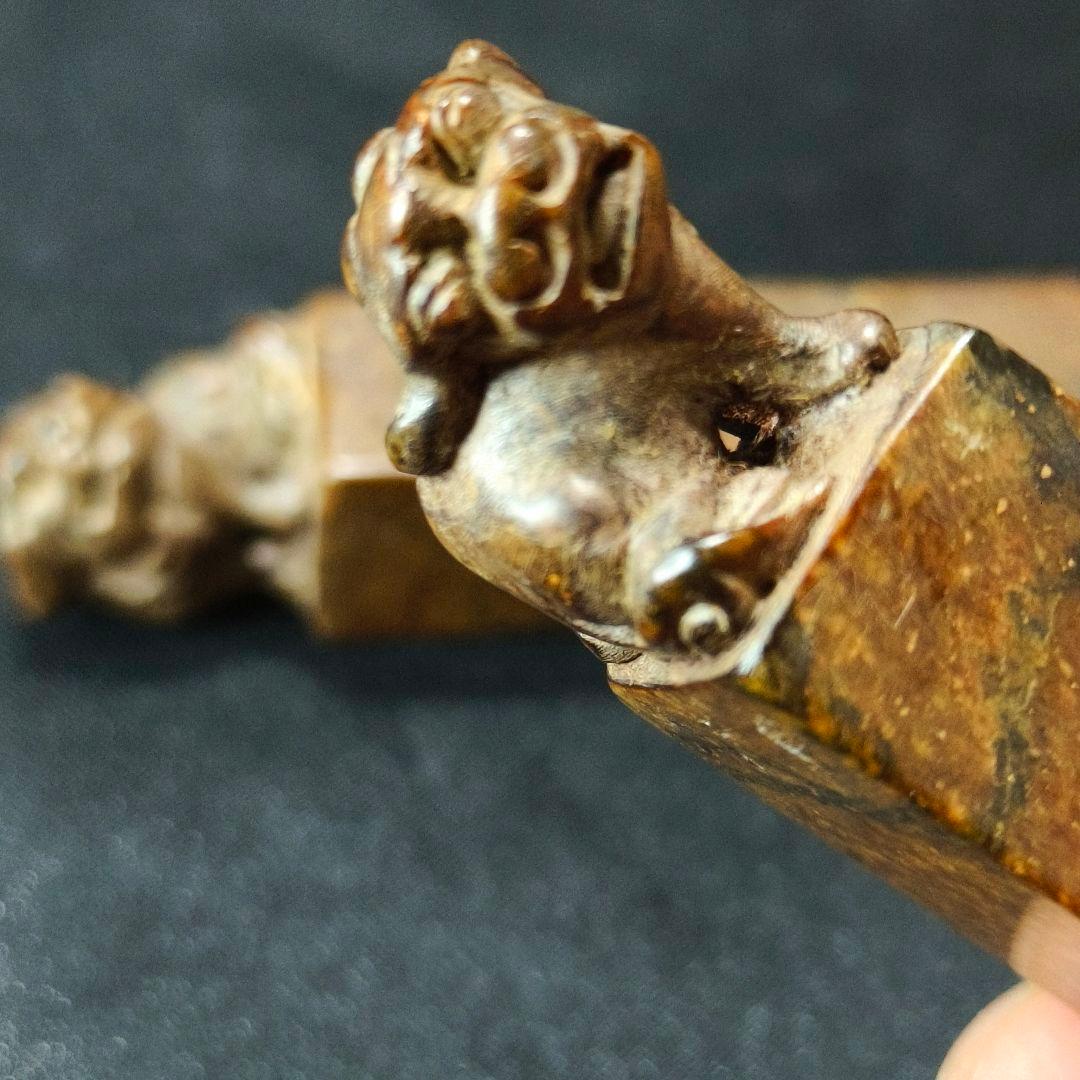 中国印鑑一対 獅子彫り 寿山石 未使用美品 コレクター放出 骨董 天然石 時代物