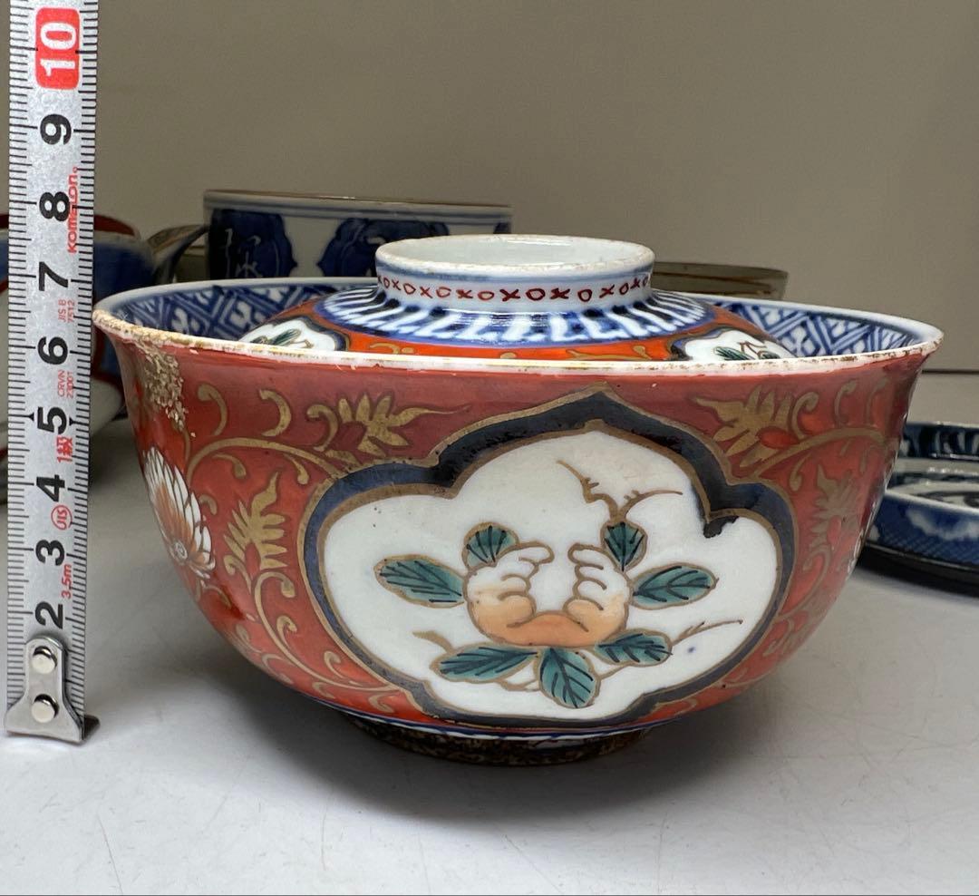 古伊万里　赤絵蓋茶碗、そば猪口等色々　東Y8-0319⑤