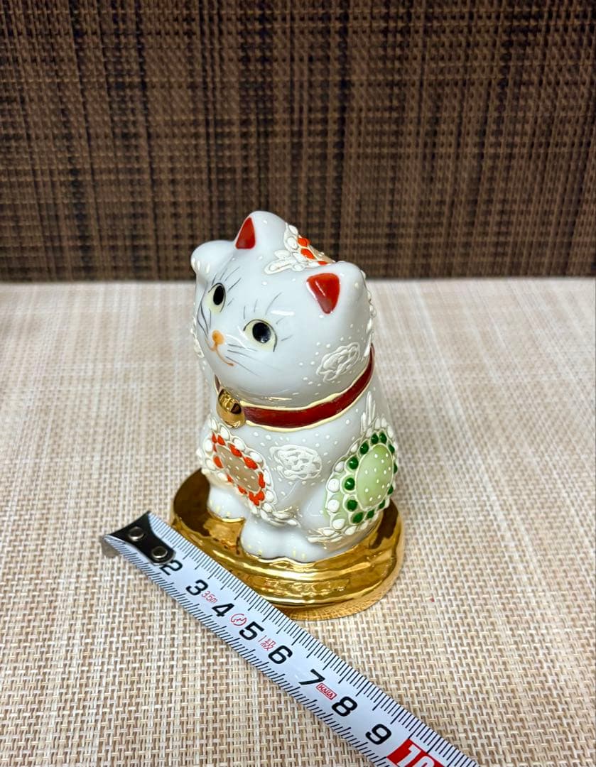 九谷焼 白盛 招き猫 置物