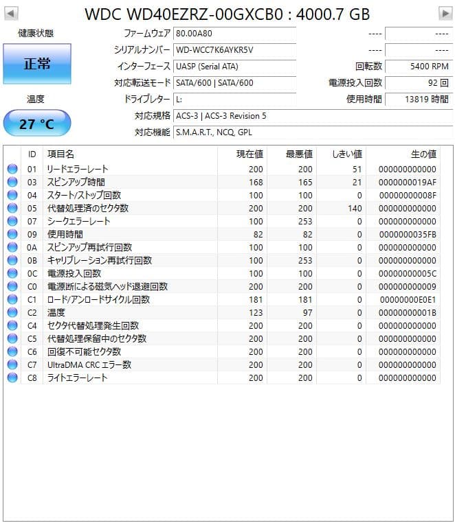 内蔵型ハードディスクドライブ WD Blue 4TB WD40EZRZ 5400 RPM