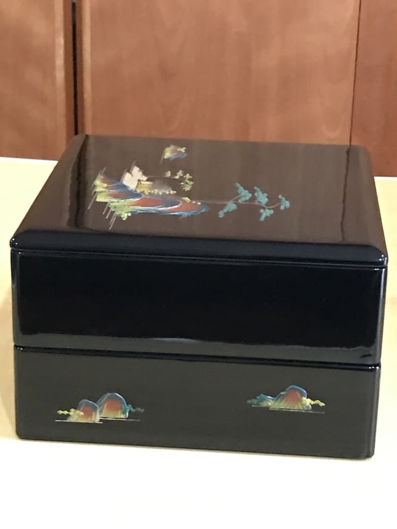 な*り様 黒色 二段重箱 風景画
