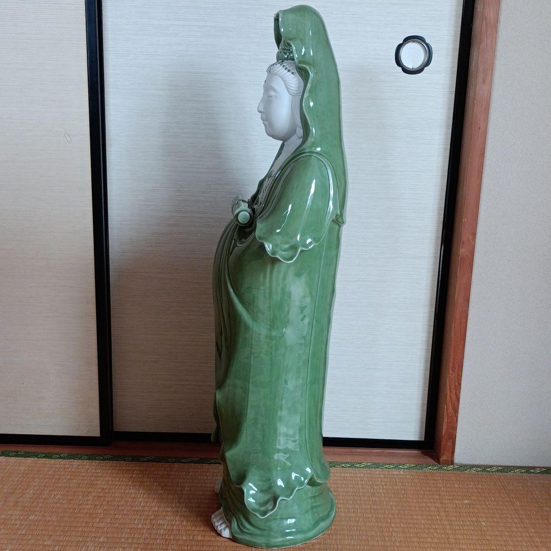 九谷焼　青磁　特大観音像