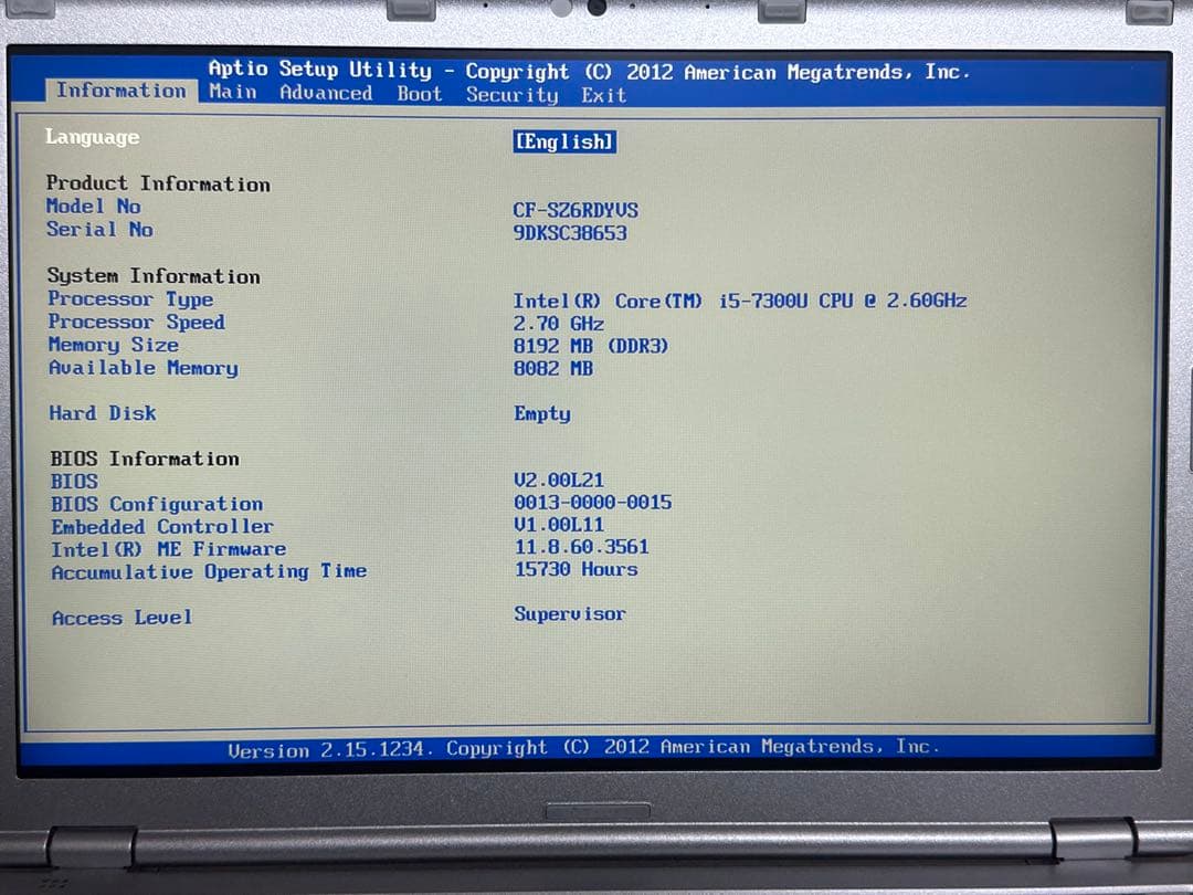 その他ノートPC本体 Panasonic CF-SZ6 / Core i5-7300U