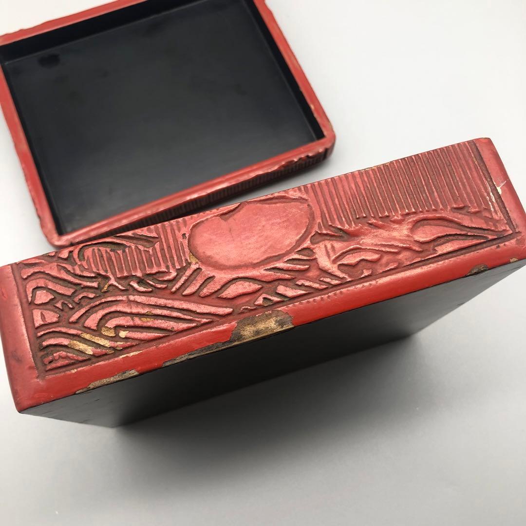 希少アンティーク伝統工芸堆朱風景画彫刻箱小物入れ文箱漆器ビンテージレトロ骨董