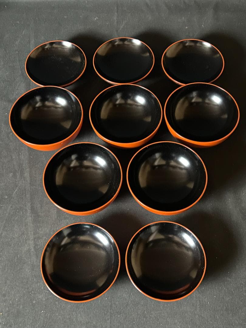 輪島塗 吉田万作 日の丸椀 沈金黒蒔絵 唐草文 吸物椀 5客 茶懐石道具82