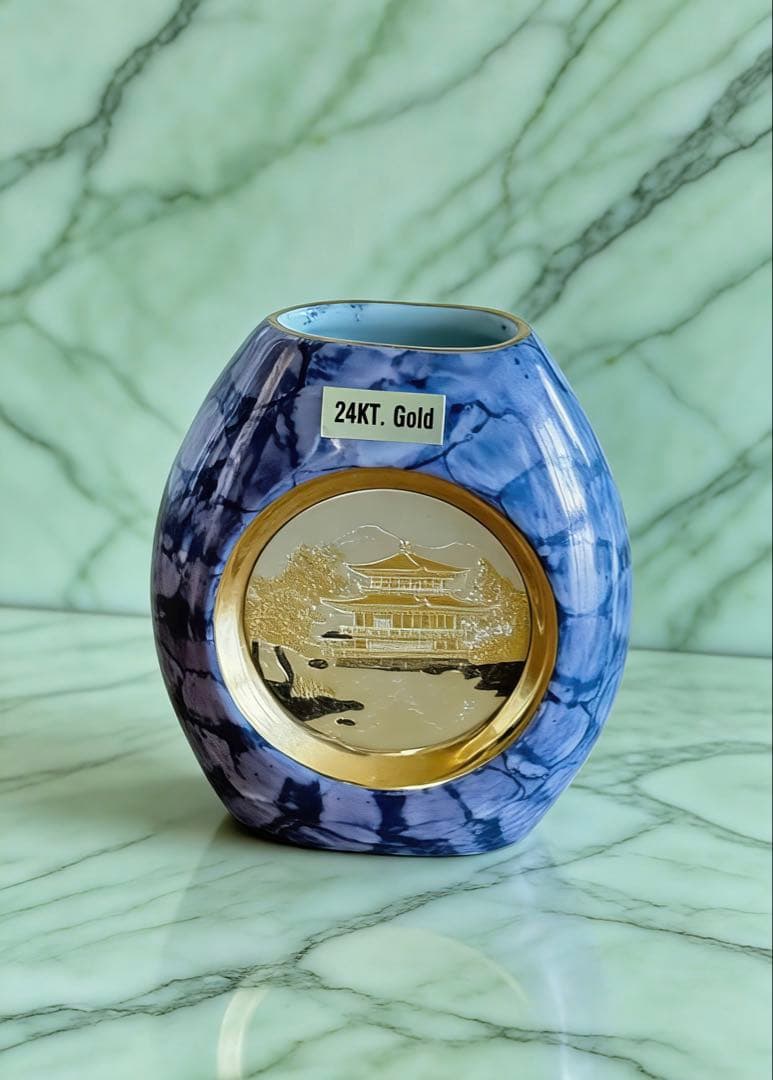 金閣寺風景Chokin Art 24KT 彫金アート置物　花瓶値下げ‼️