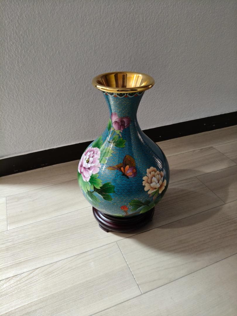 北京景泰藍 花瓶 花柄デザイン