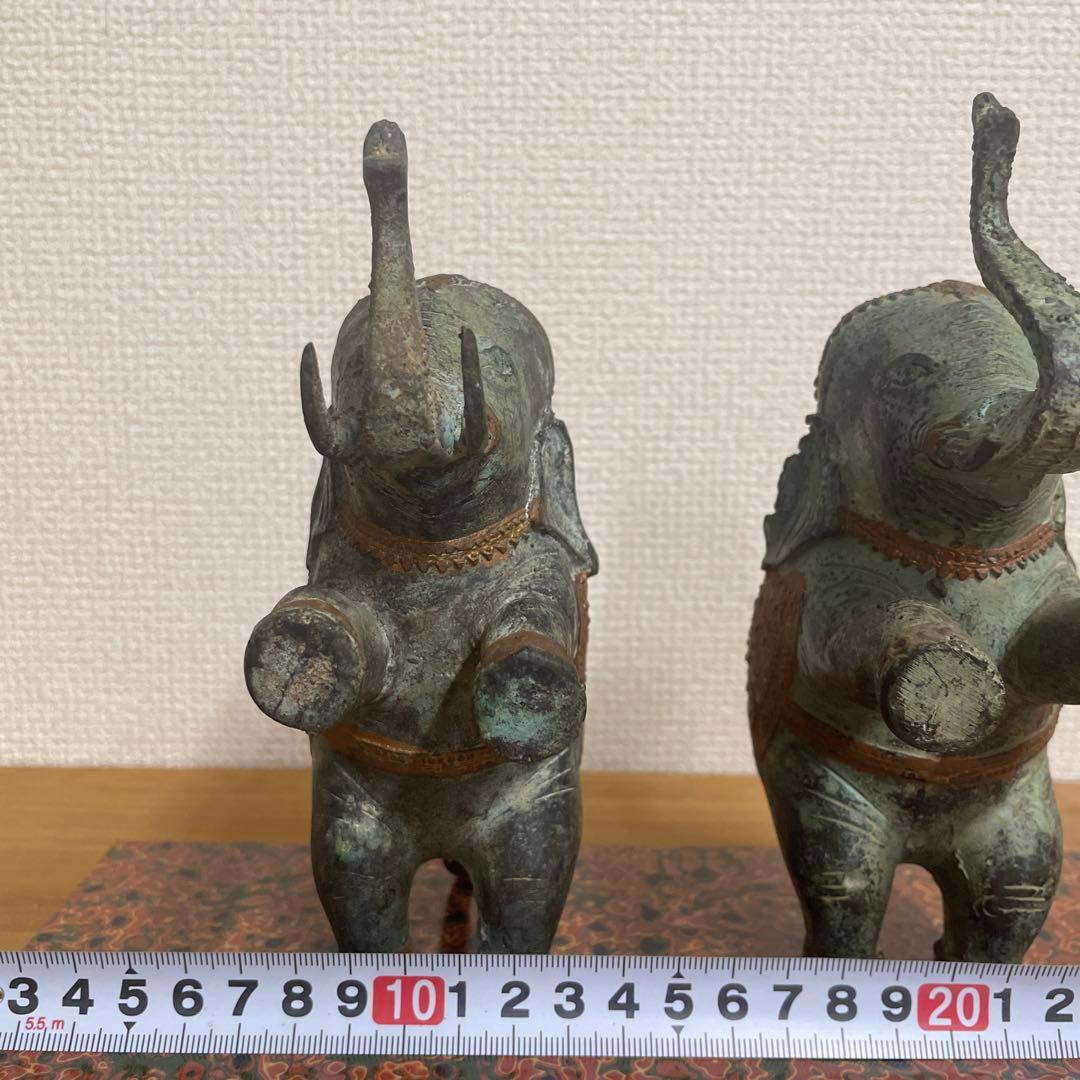 青銅製象の彫刻 金色装飾付き　像　運気が上がる　タイ　タイ製品　ガネーシャ　金運
