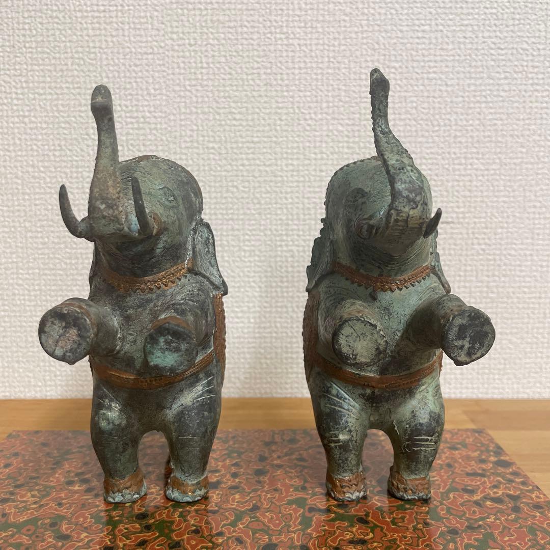 青銅製象の彫刻 金色装飾付き　像　運気が上がる　タイ　タイ製品　ガネーシャ　金運