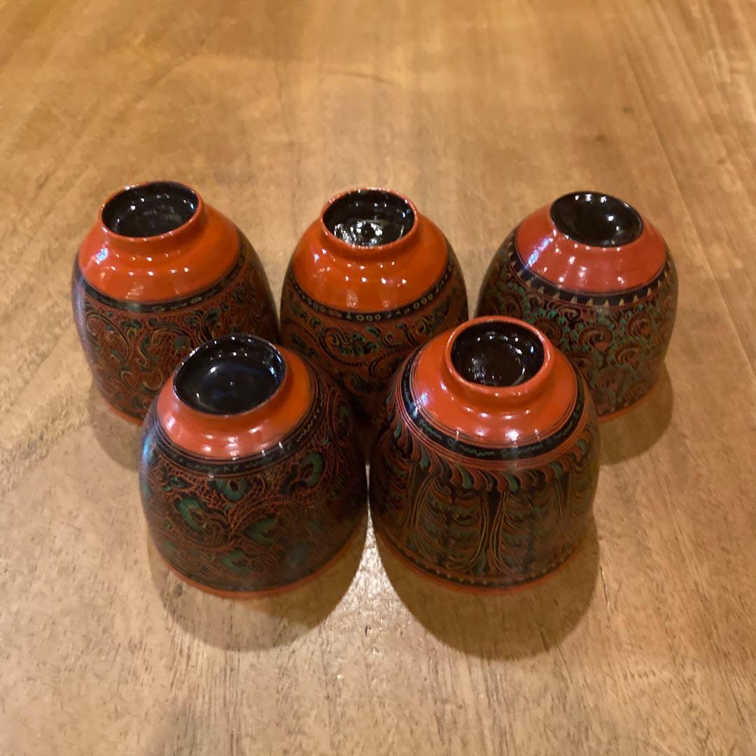 ミャンマー漆器竹皮杯五個