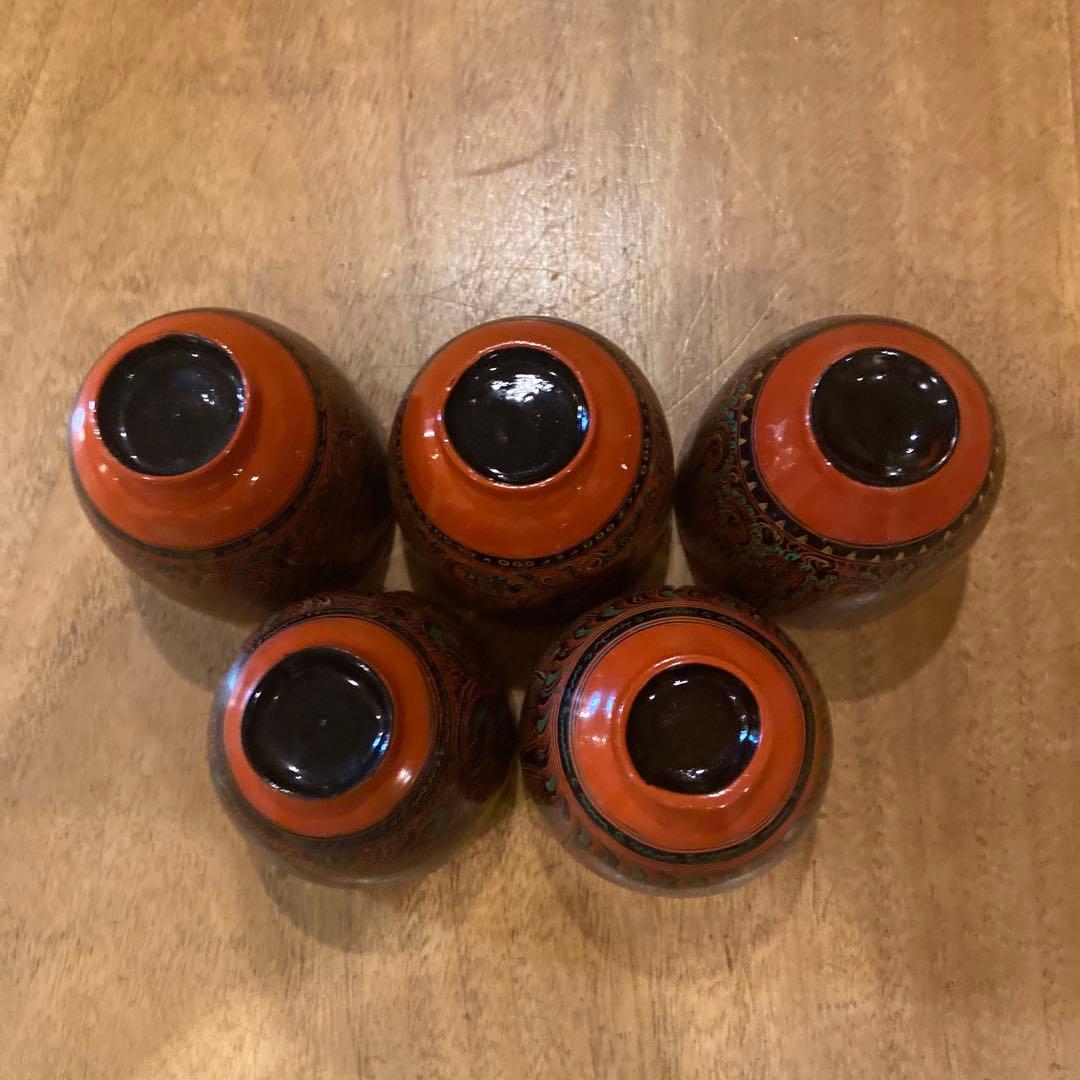 ミャンマー漆器竹皮杯五個