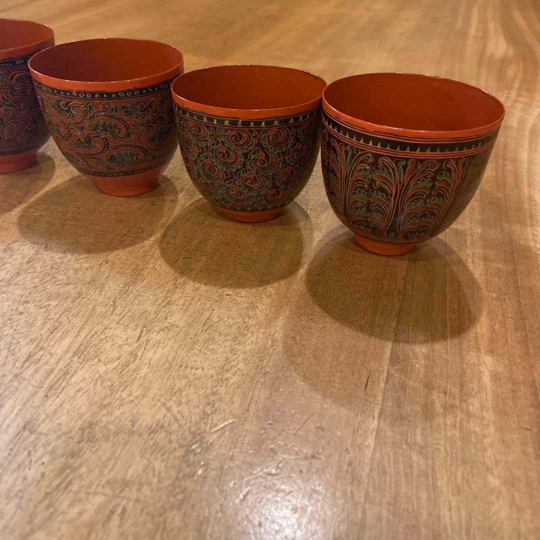 ミャンマー漆器竹皮杯五個