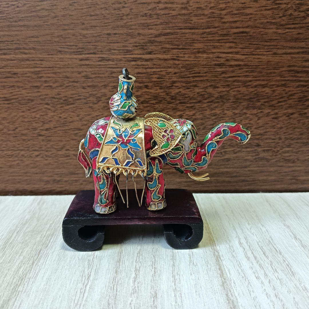 象　レトロ　焼物　置物　台座付き　七宝焼
