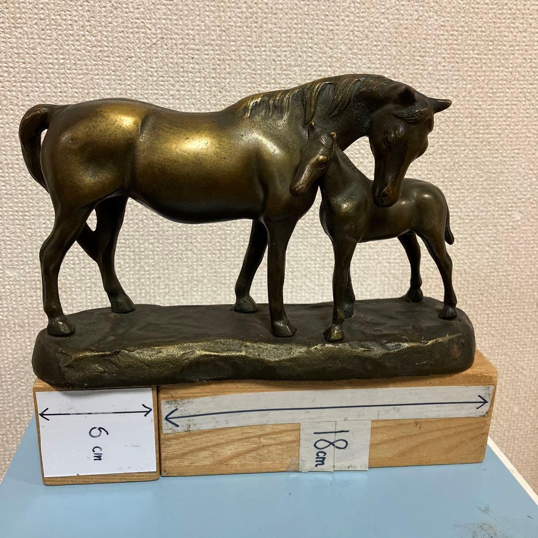 金属製　馬の親子オブジェ人形　真鍮製？　検索北海道優駿　競走馬　馬ホースレース