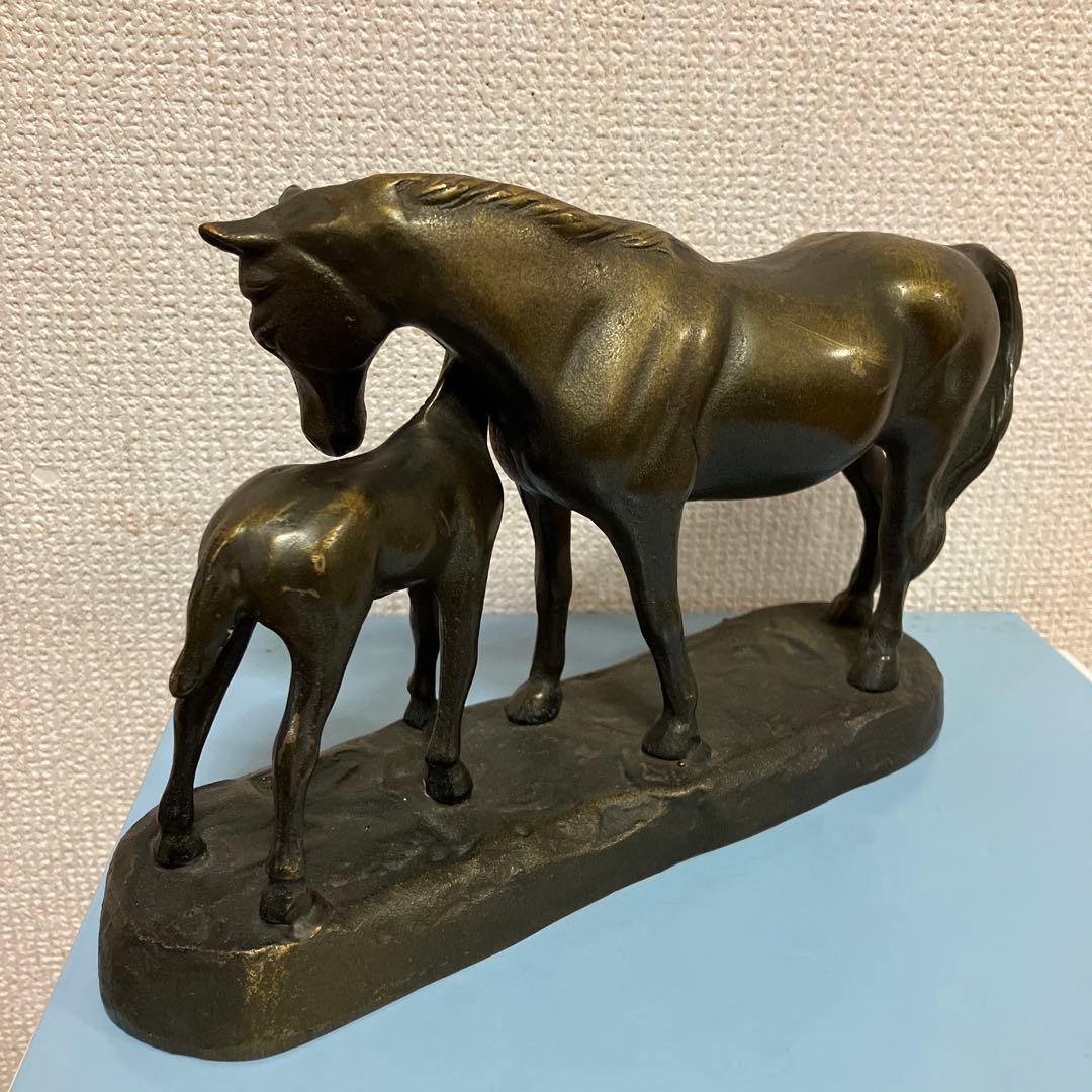 金属製　馬の親子オブジェ人形　真鍮製？　検索北海道優駿　競走馬　馬ホースレース