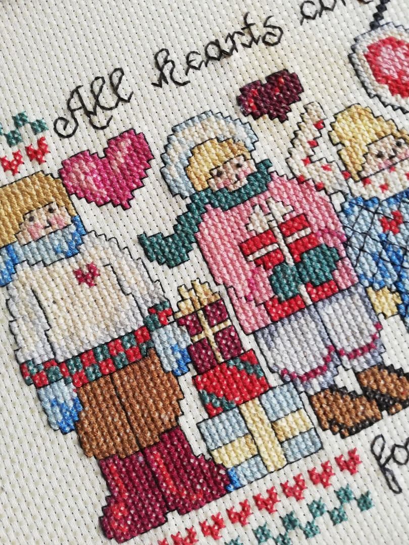 クロスステッチ　刺繍　完成品　木枠　ウィンター　クリスマス