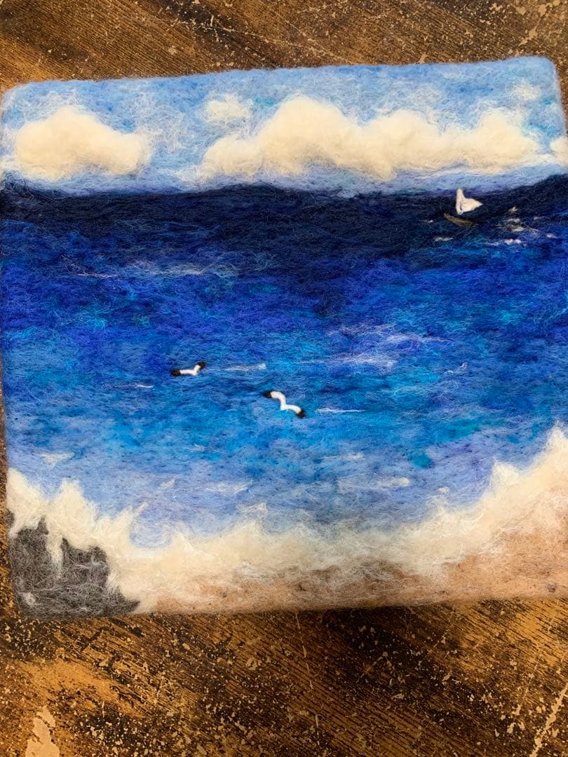 29×28センチ程❣️特大タペストリー　海　風景　羊毛フェルト　ハンドメイド