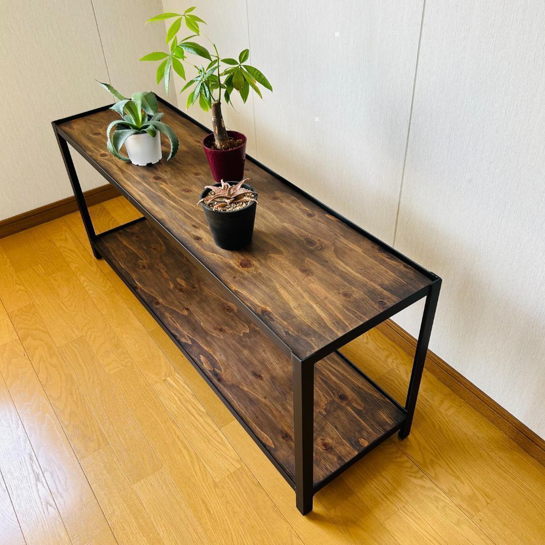 ダークウッド 二段シェルフ アイアン家具　ラック