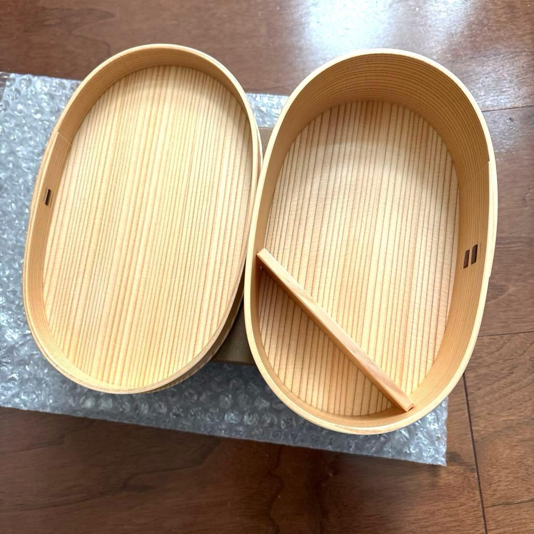 大館工芸社曲げわっぱ弁当.小判弁当箱（中）1回のみ使用美品リゾナーレトレイ付