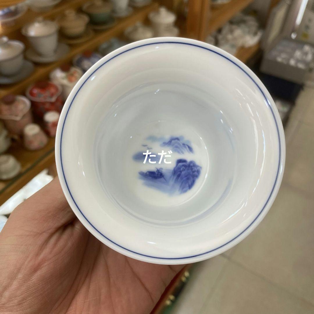 中国茶器 景徳鎮 鯖山水三才蓋碗 湯飲み 煎茶器 陶磁器 新品未使用