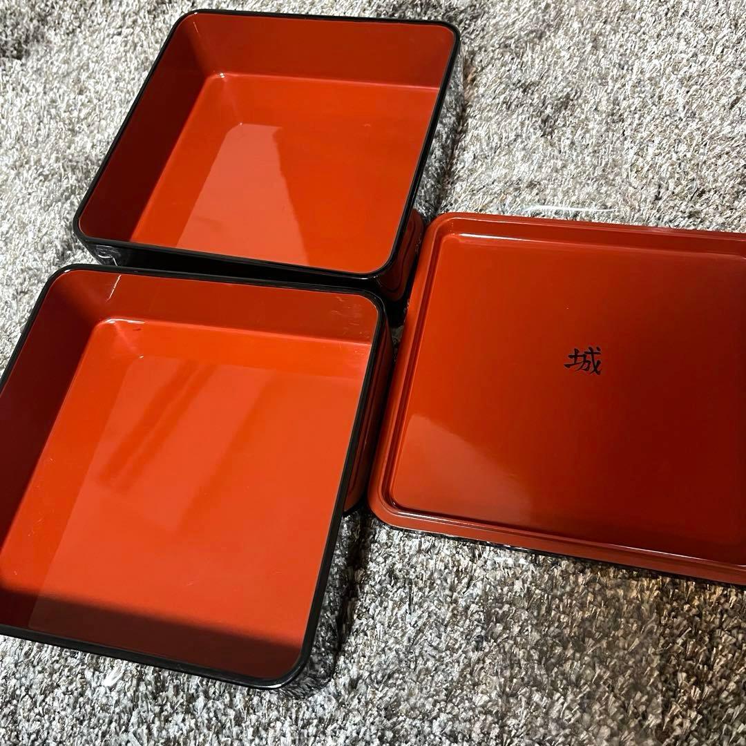 【超美品】本漆塗り 御重箱　2段重箱　沈金 城