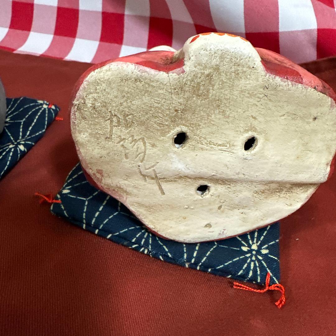 飛騨の加福作　ひょっとこさんとお多福さんの陶器人形セット