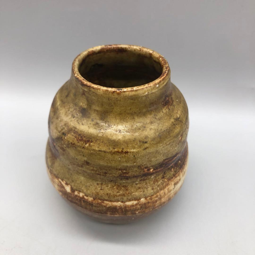 深緑&茶褐色釉薬模様陶器茶入小壺2点セット伝統工芸茶道具ビンテージ置物