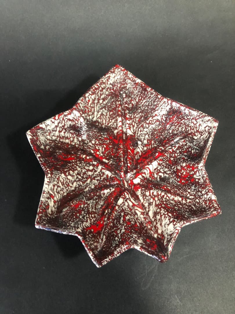 箕面焼　紅葉皿 松田箕山　小皿五枚　美品　赤心焼　銘名皿