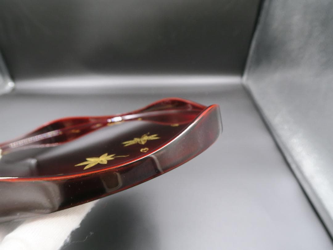 【極美品】輪島塗 輪花盆 溜塗 雲錦沈金 能作 八寸五分 極上本堅地 共箱・栞付