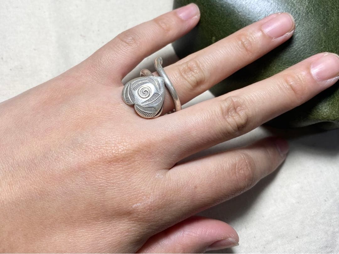 カレン族ハートスタンプ手作りハンドメイドリング心印台高純度18号19号20号べB
