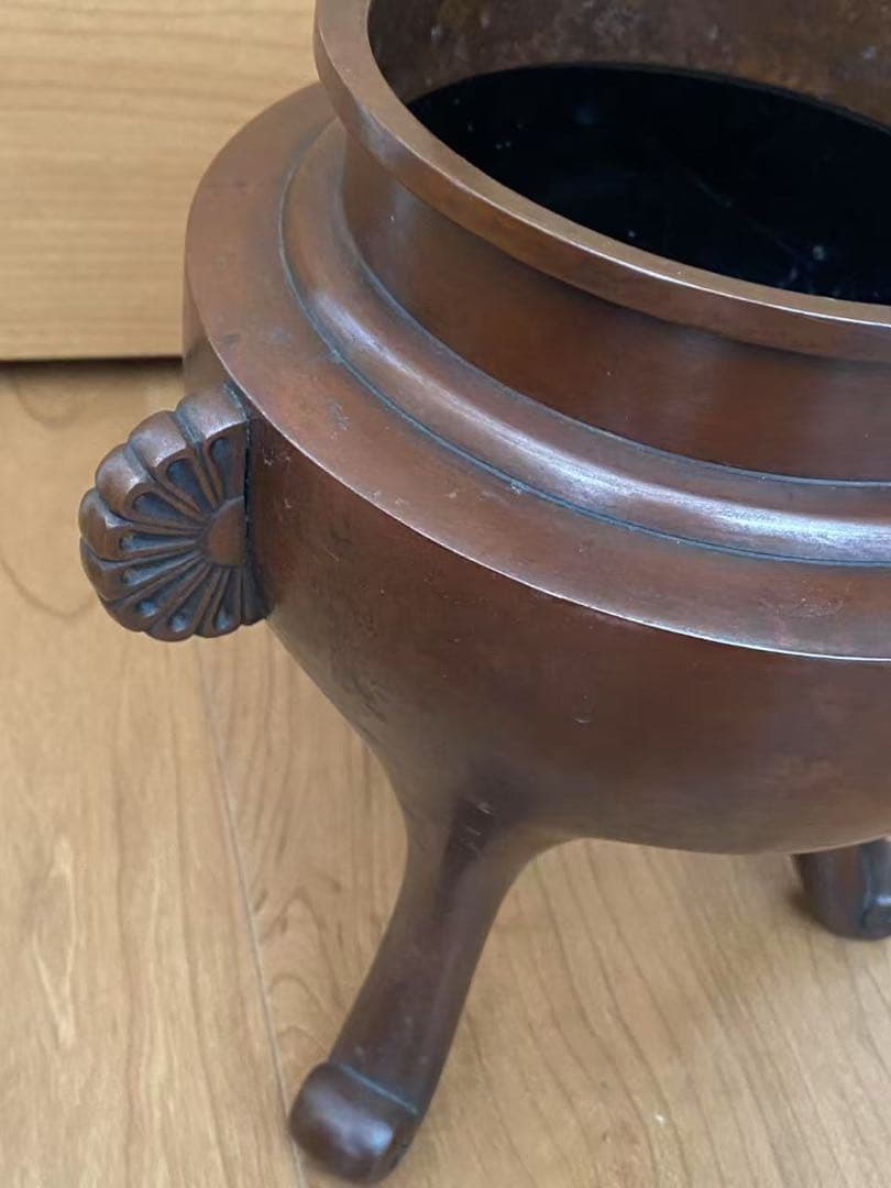 銅製薄端【菊耳三足】/高岡2銅器/床/花器/美術工芸品時代物在名
