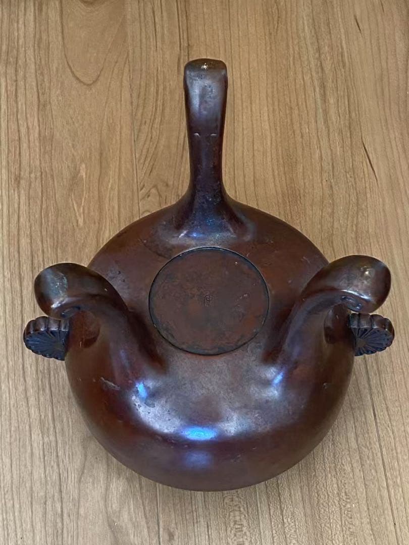 銅製薄端【菊耳三足】/高岡2銅器/床/花器/美術工芸品時代物在名