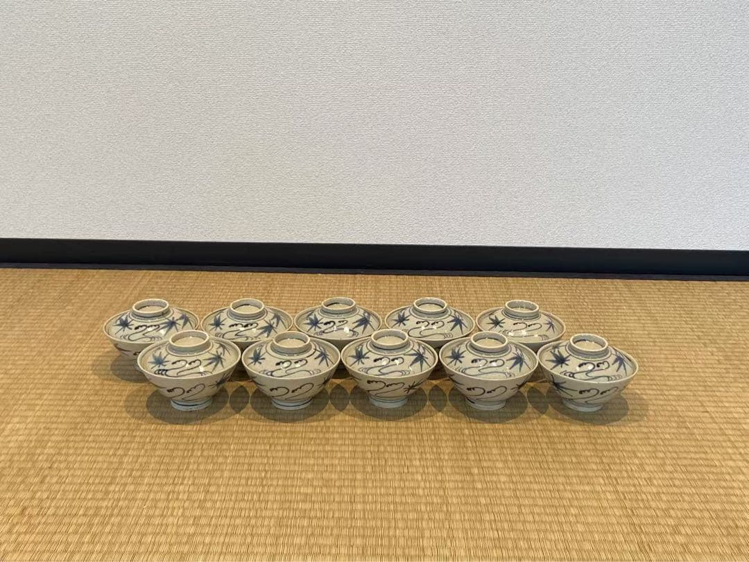 安南写 紅葉文 蓋茶碗 10客 箱付 和食器 懐石料理道具 / 加藤十右衛門