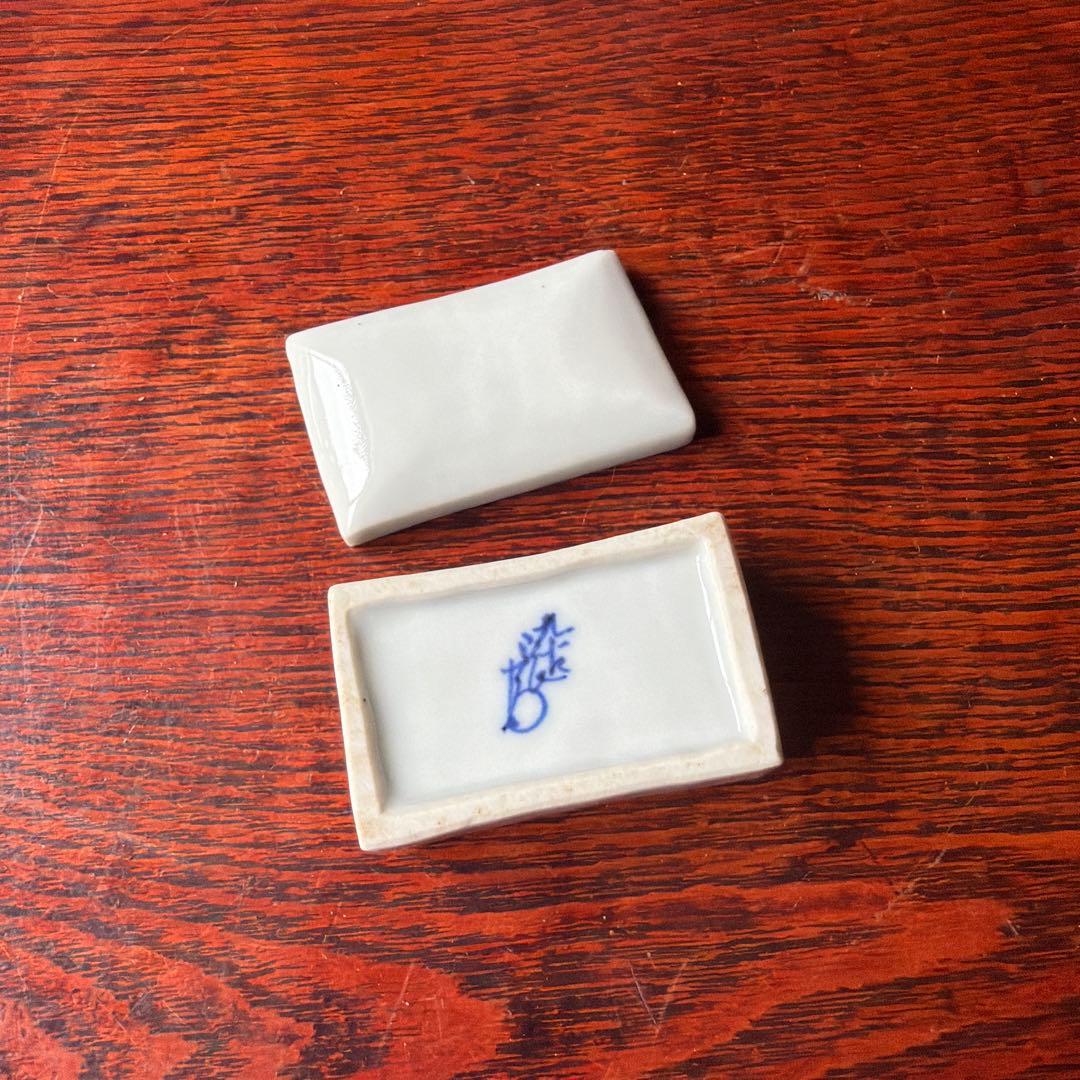 アンティーク 香合 白磁 染付 茶道具 モダン
