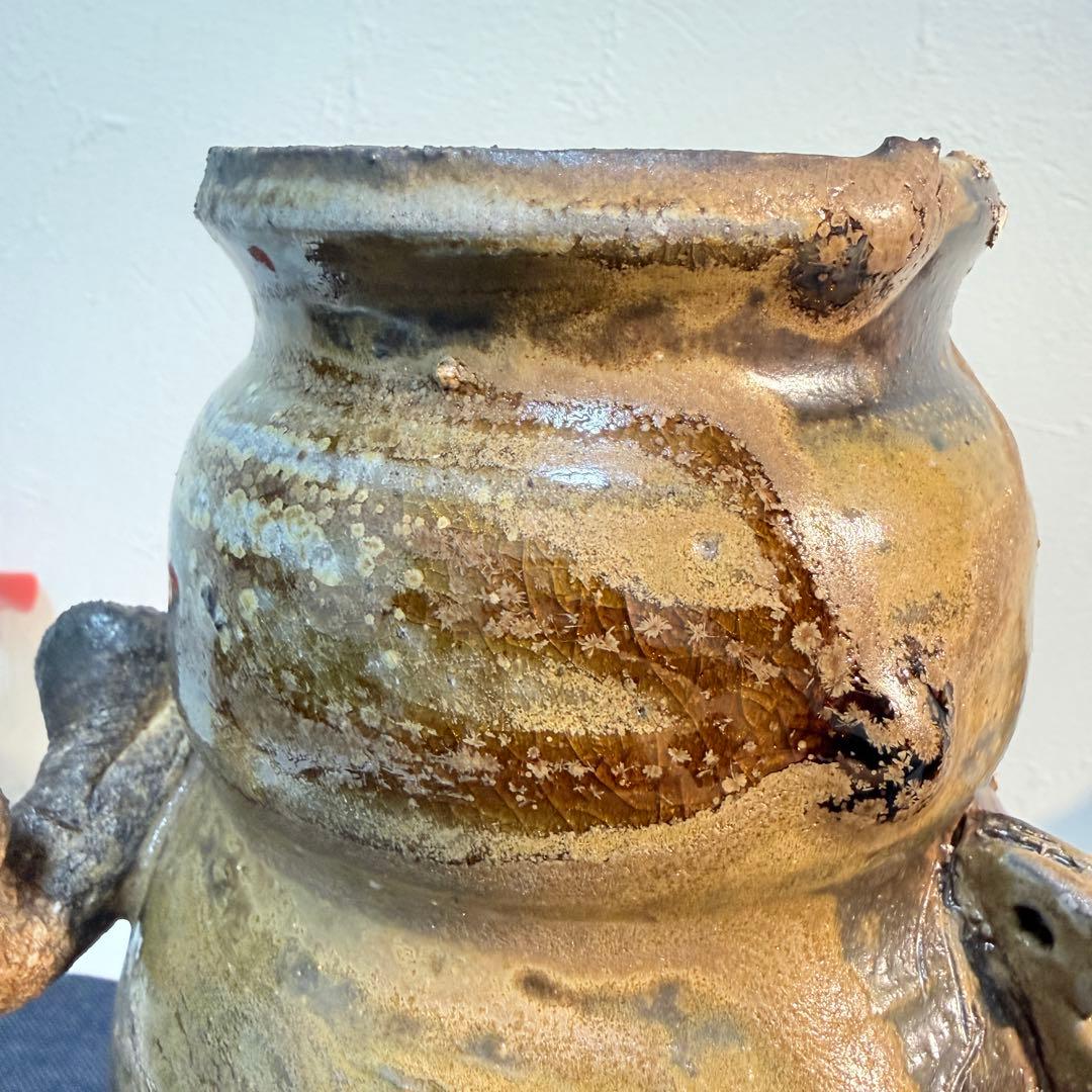 【真作】杉本貞光 信楽耳付花入 寺田野窯 陶印 茶道具 骨董 花器 希少