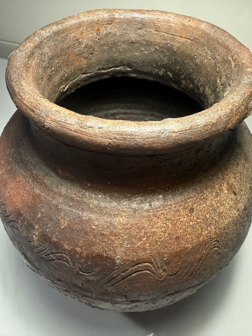 古陶風 波状文 焼締壺 高23cm 花器 古備前風