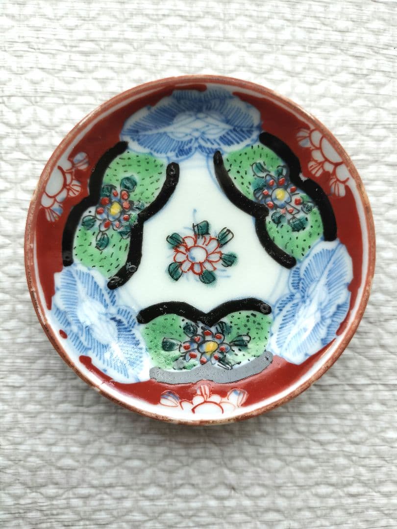 三枚組　古伊万里　色絵　花文　豆皿