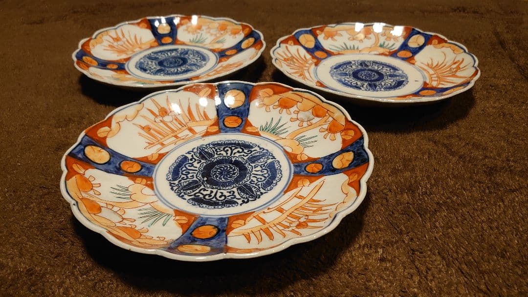 古伊万里　伊万里　色絵　華の図　大皿　３客
