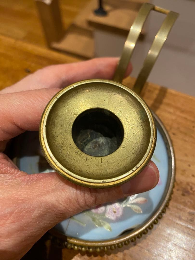 真鍮と陶器のチェンバーススティック　キャンドルホルダー　アンティーク