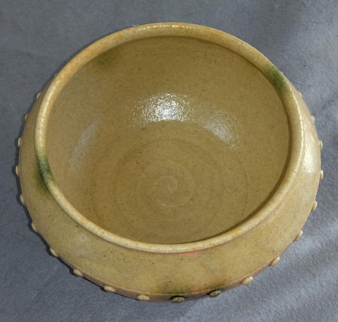 美濃焼の名工　大嶋久興　【子の日窯】黄瀬戸「油揚げ手」希少美品　茶道具建水
