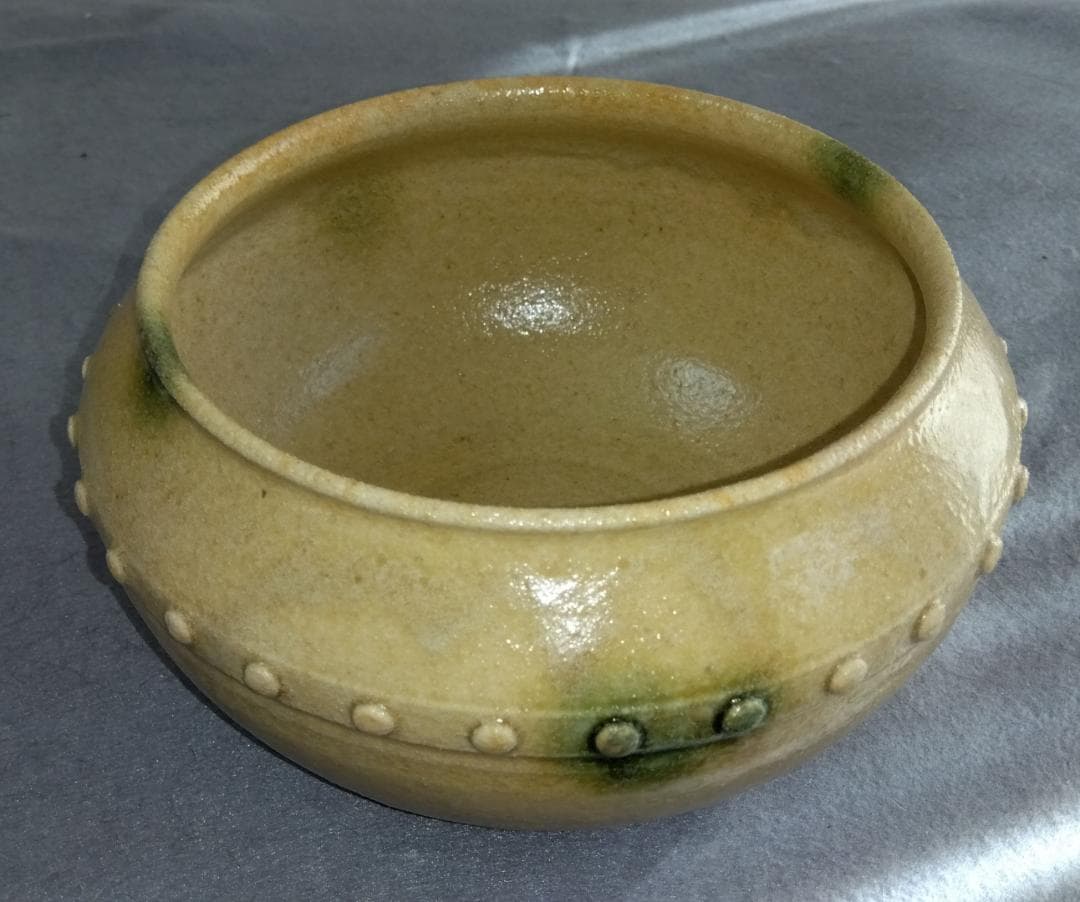 美濃焼の名工　大嶋久興　【子の日窯】黄瀬戸「油揚げ手」希少美品　茶道具建水