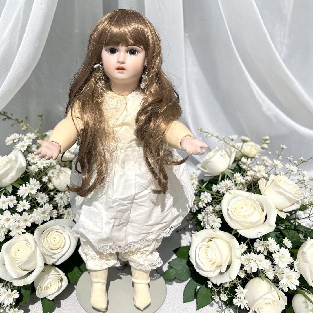 ビスクドール ジュモー グリーン ブラック ドレス ピンク 薔薇 ボネ カメオ