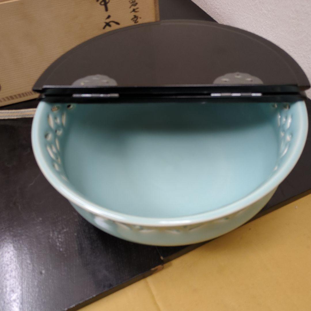 平水指　手塚祥堂作　青磁割蓋　水指　茶道具　茶道　木箱　在銘