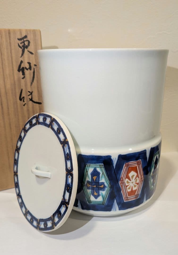 『更紗紋』『辻一堂』有田焼　水指　茶道具　共箱
