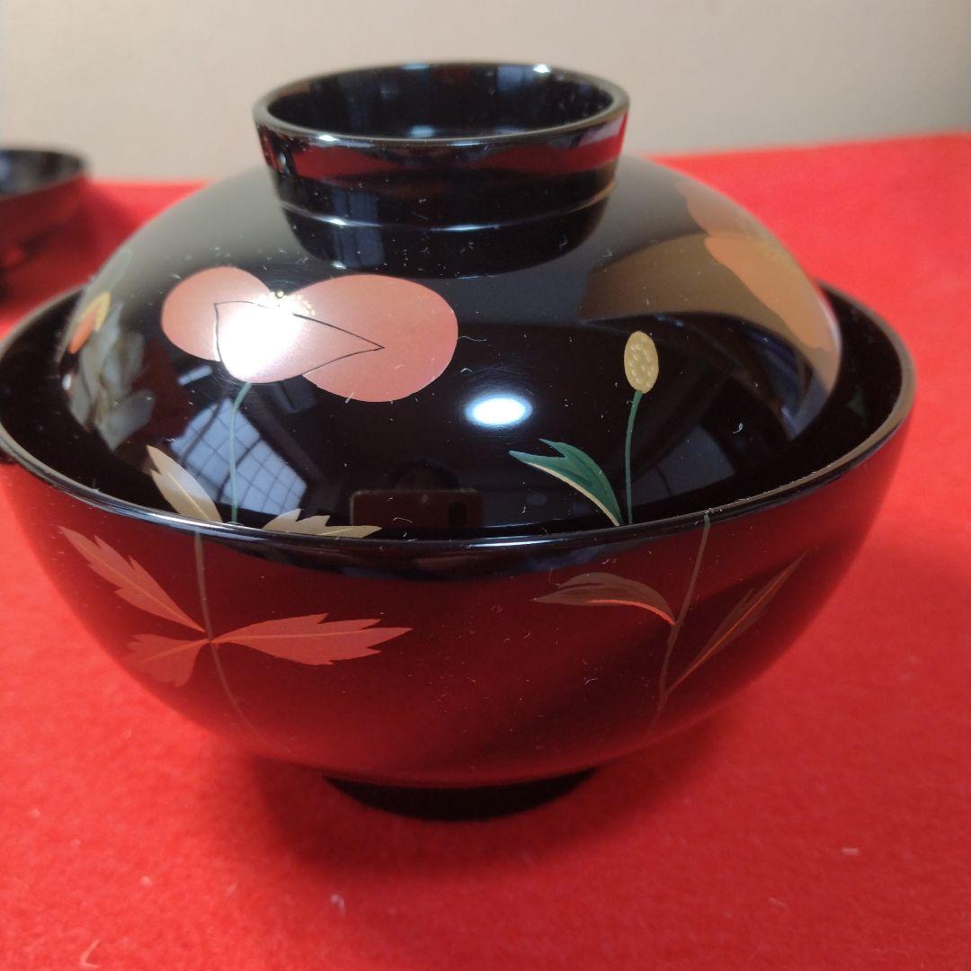 輪島塗り 芥子（けし）蒔絵　吸物碗 ５客セット　共箱付