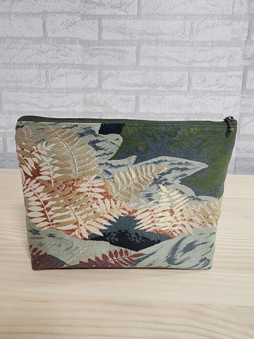 ❤おばあ❤ハンドメイド 帯 葉柄刺繍ポーチ