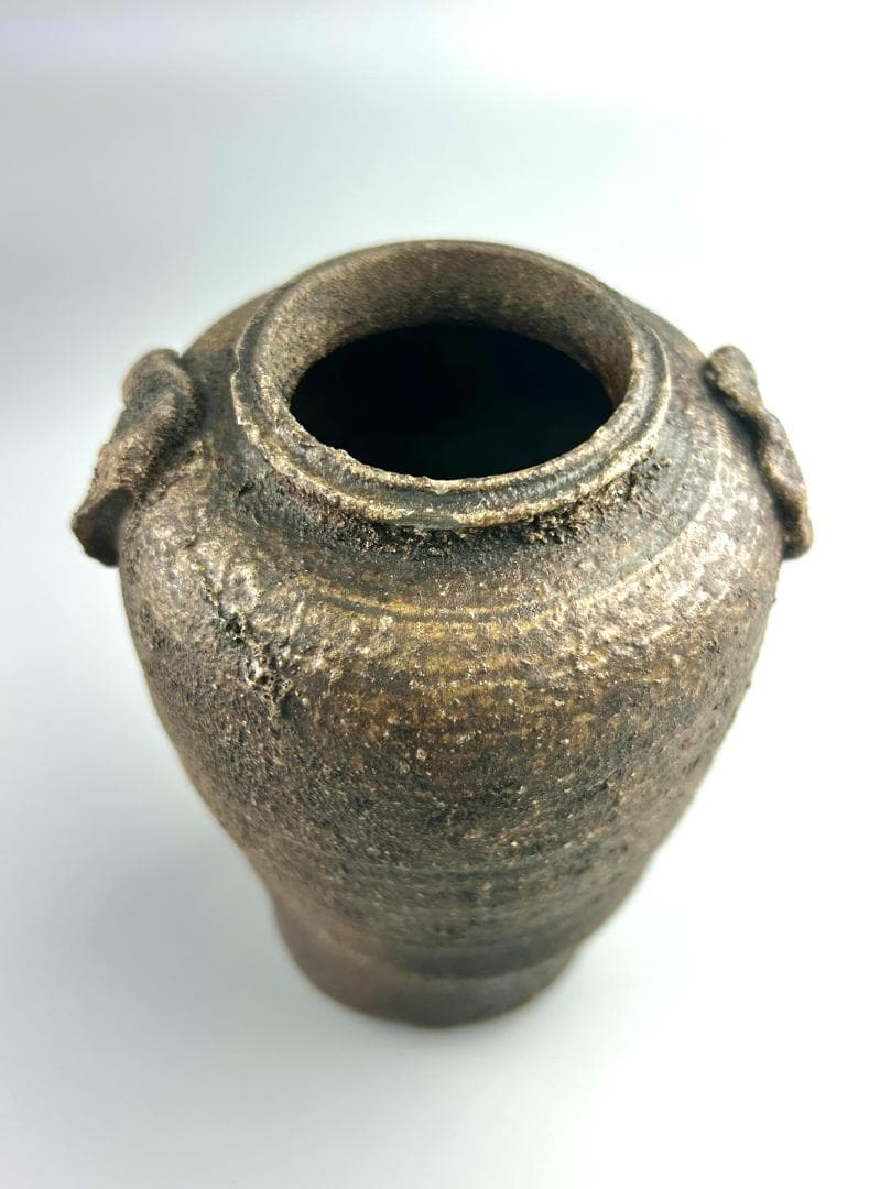 南蛮風備前焼　花瓶　時代物　花入り　用心箱　仕覆付き　古美術