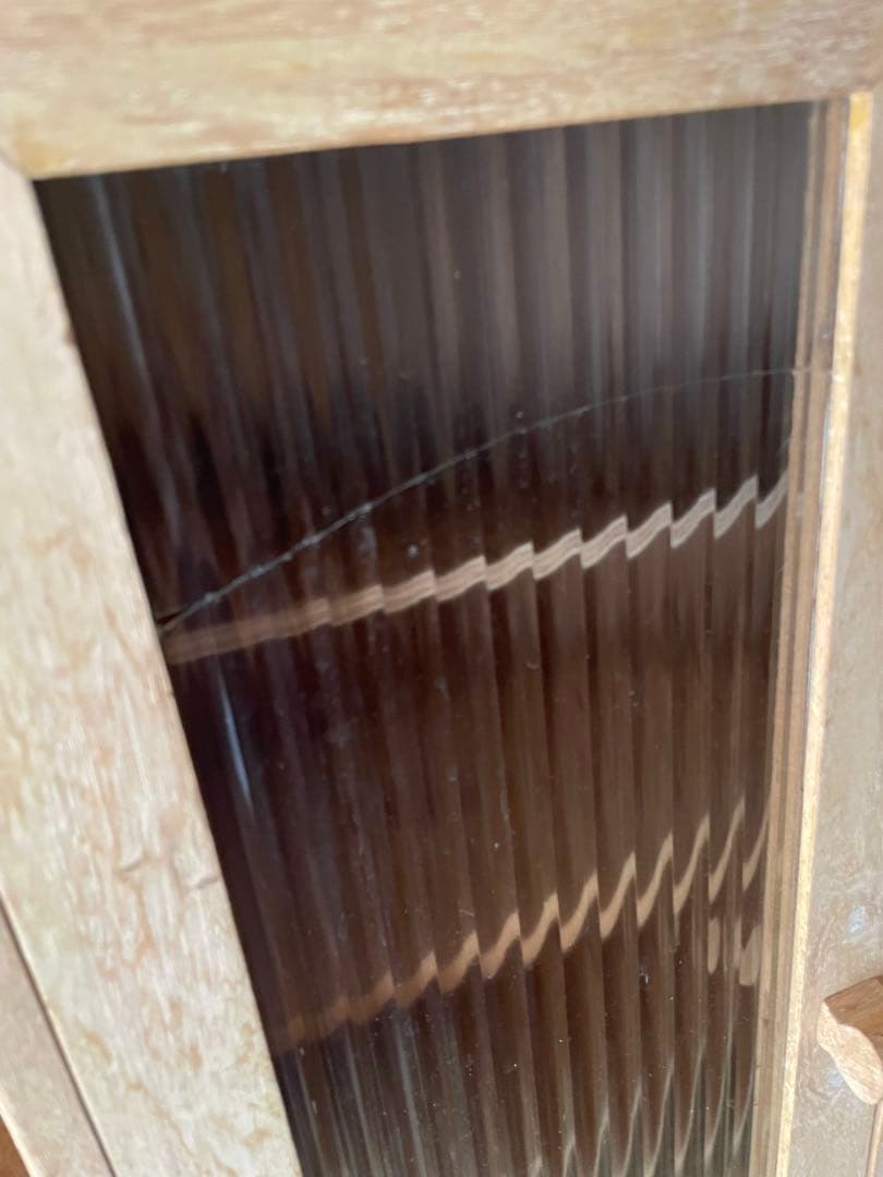 【古道具】木製キャビネット（モールガラス・引き出し付き）古道具・DIY・収納棚