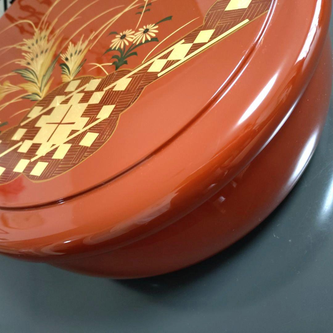 【希少】大内塗　山口伝統工芸品　岡田忠亮作　本漆塗　金箔　秋草模様　くりぬき茶櫃